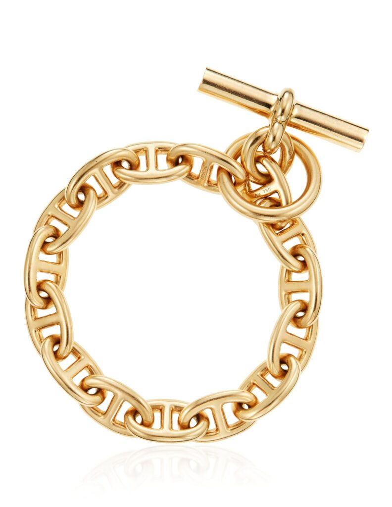 Bracelet Chaîne d'Ancre Hermès en or, maillons signature en forme d'ancre marine