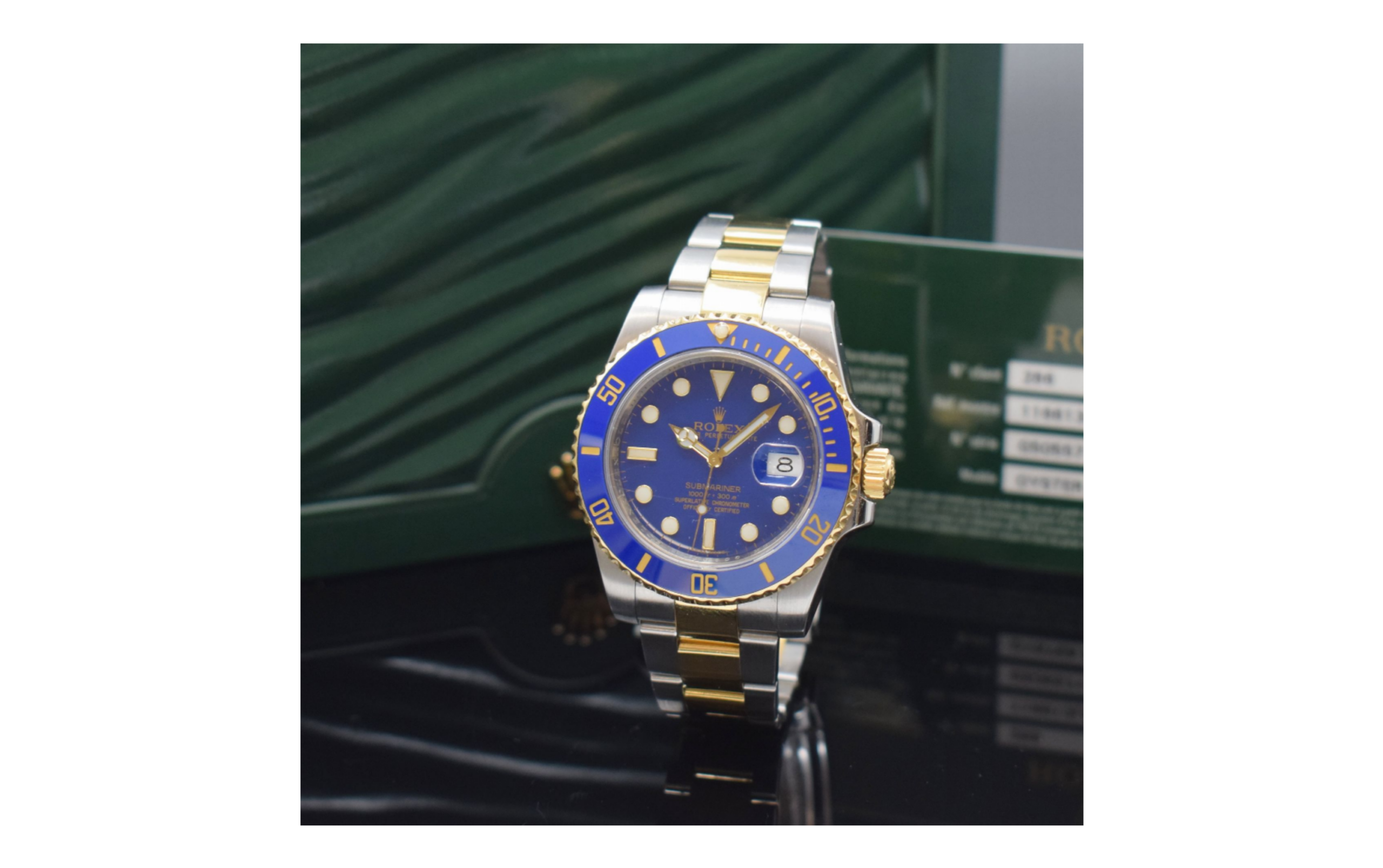 Rolex Submariner Date 116613LB or et acier 2019 cadran bleu — boîte et papiers