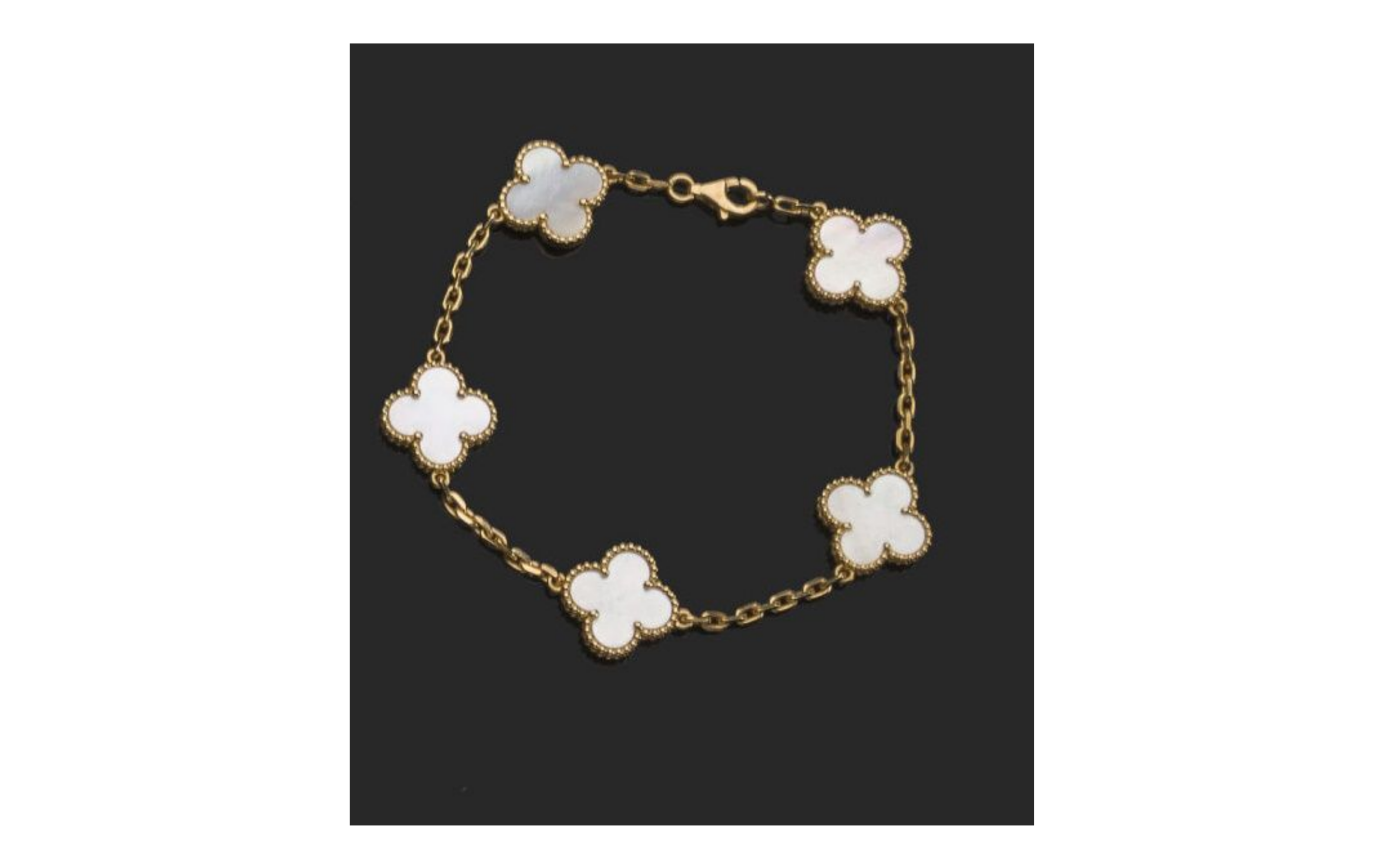 Bracelet Van Cleef & Arpels Alhambra 5 motifs nacre blanche or jaune avec écrin