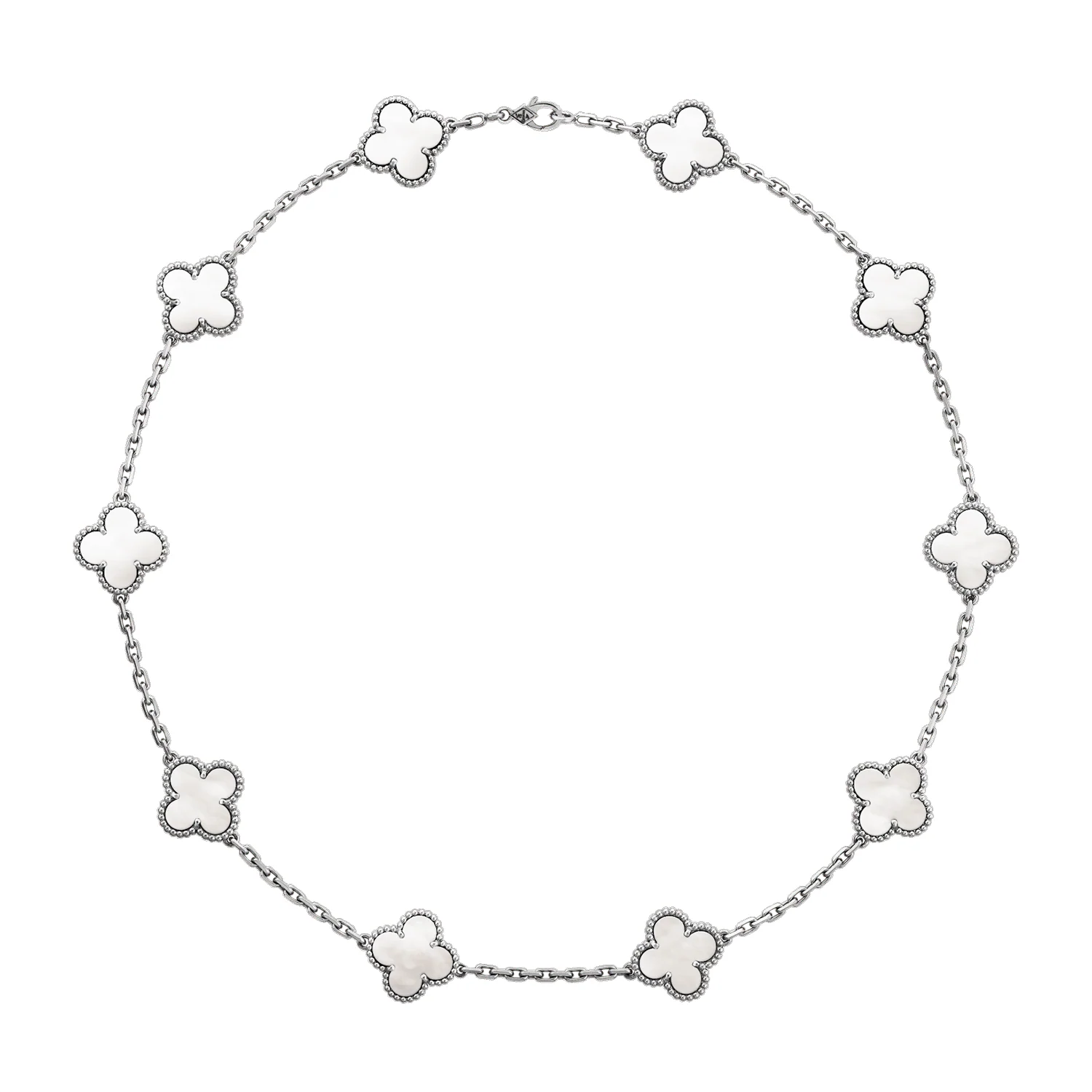Collier Van Cleef & Arpels Alhambra 10 motifs nacre blanche or jaune — très bon état avec écrin