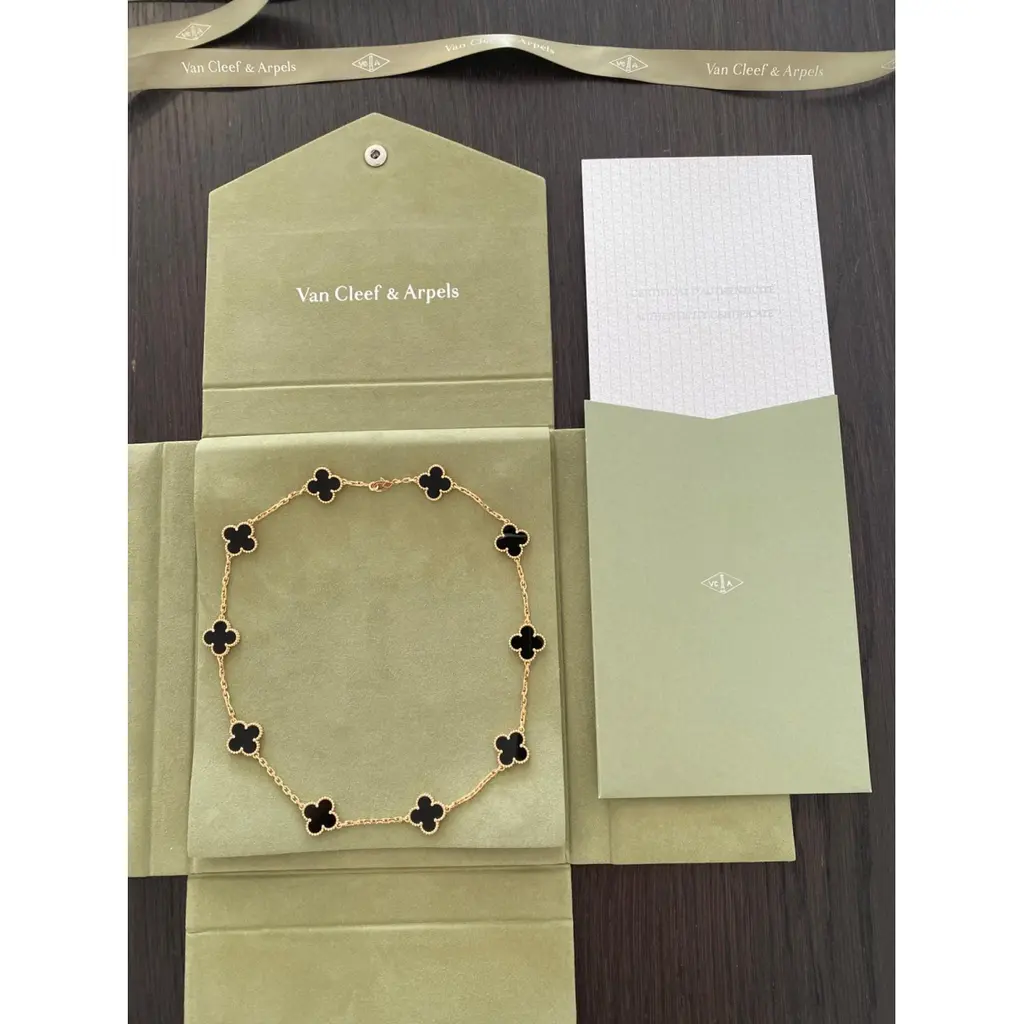 Collier Van Cleef & Arpels Alhambra 10 motifs onyx or jaune — très bon état
